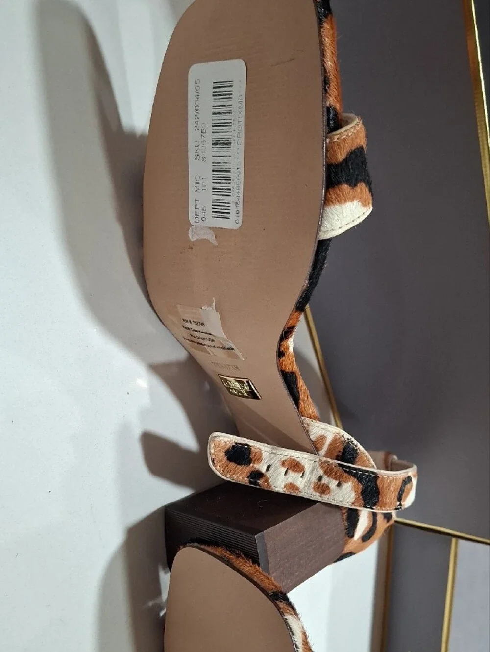 Louise et Cie Leopard Print Ankle Strap Heels in Brown Black White